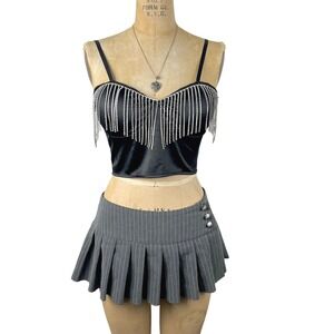 Glam Rave Corset Top Rhinestone Fringe Festival Women S Y2K 2000's McBling